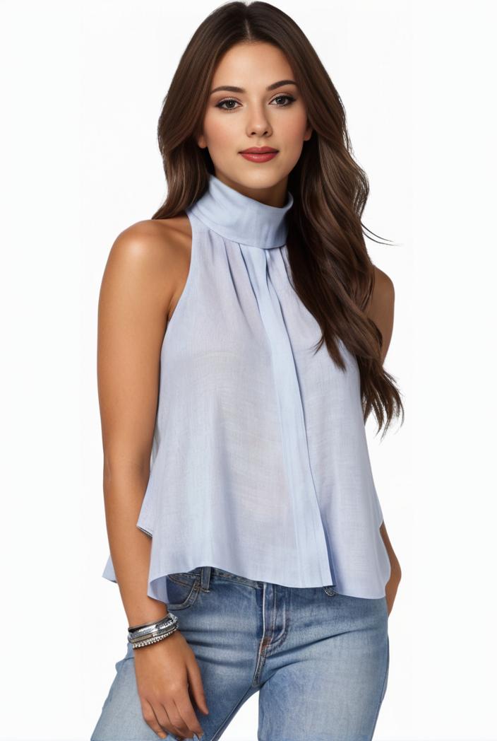 mock neck ruched ruffles sleeveless casual top 125798