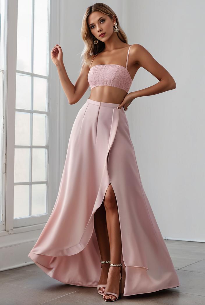 pleated v neck spaghetti strap high slit bridesmaid dress 128129