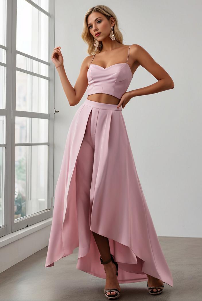 pleated v neck spaghetti strap high slit bridesmaid dress 128135