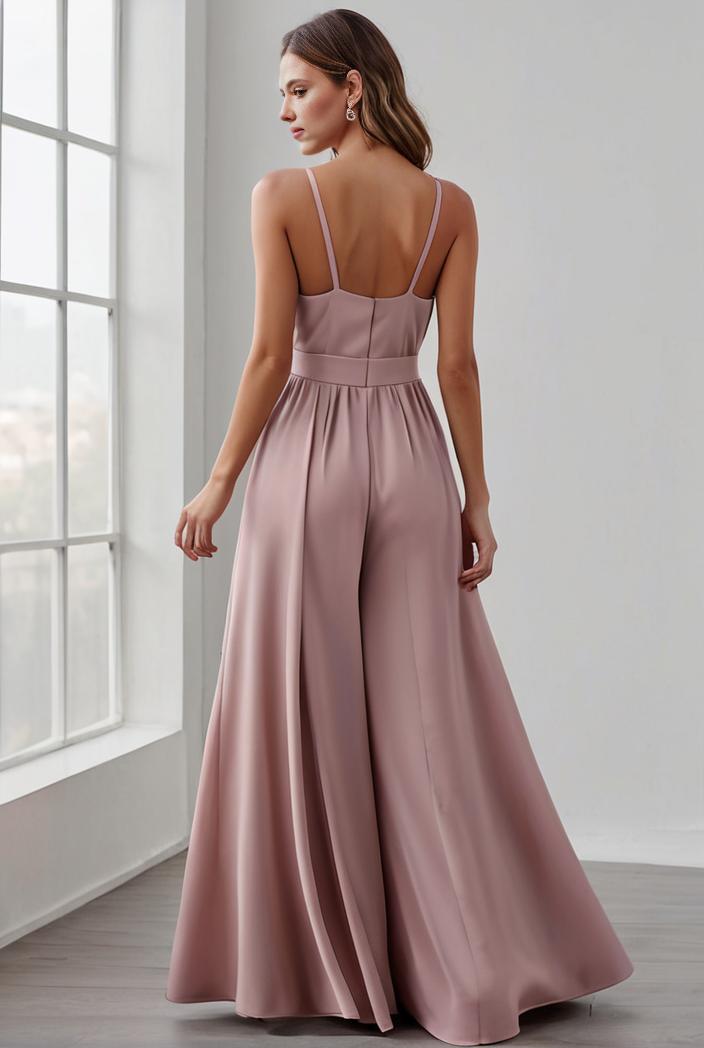 pleated v neck spaghetti strap high slit bridesmaid dress 128176