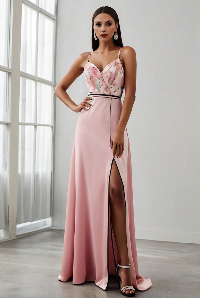 pleated v neck spaghetti strap high slit bridesmaid dress 128204
