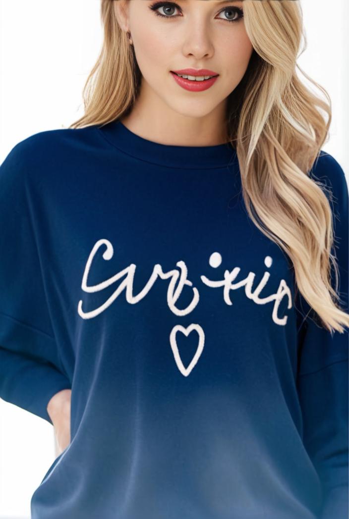 plus size casual sweatshirt women s plus ombre letter heart print raglan sleeve round neck slight stretch pullover sweatshirt 128811