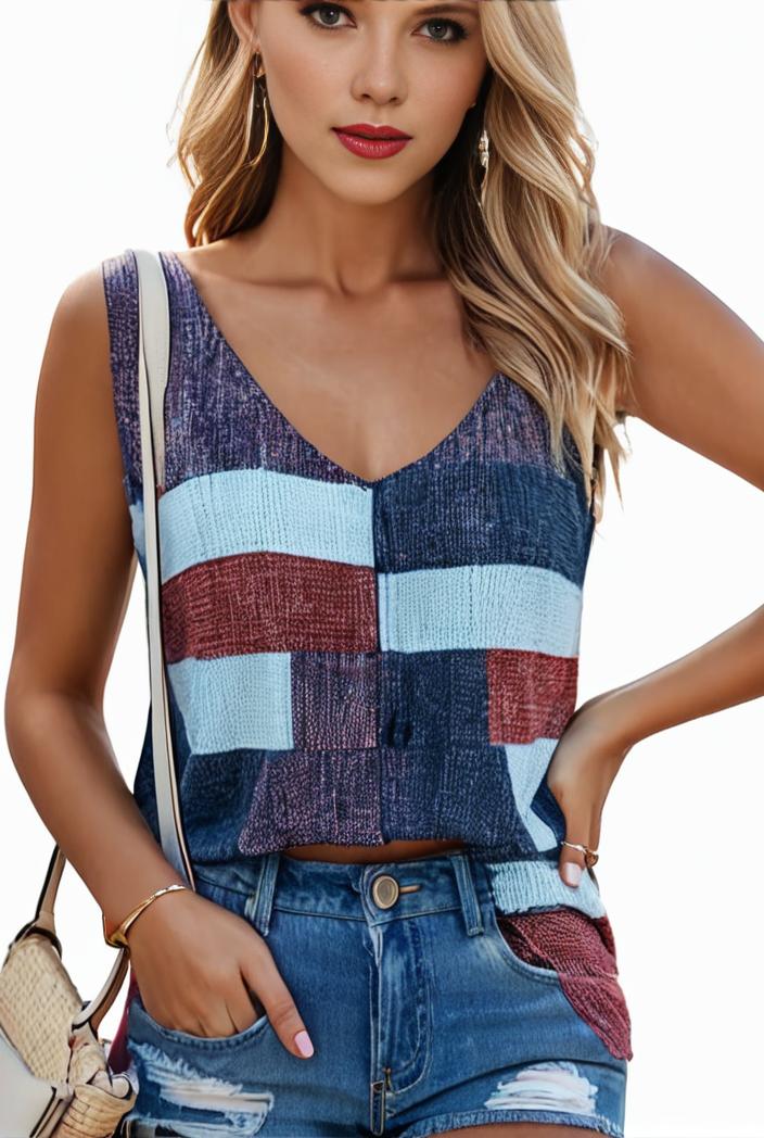 plus size casual tank top women s plus patchwork print medium stretch henley tank top 129082