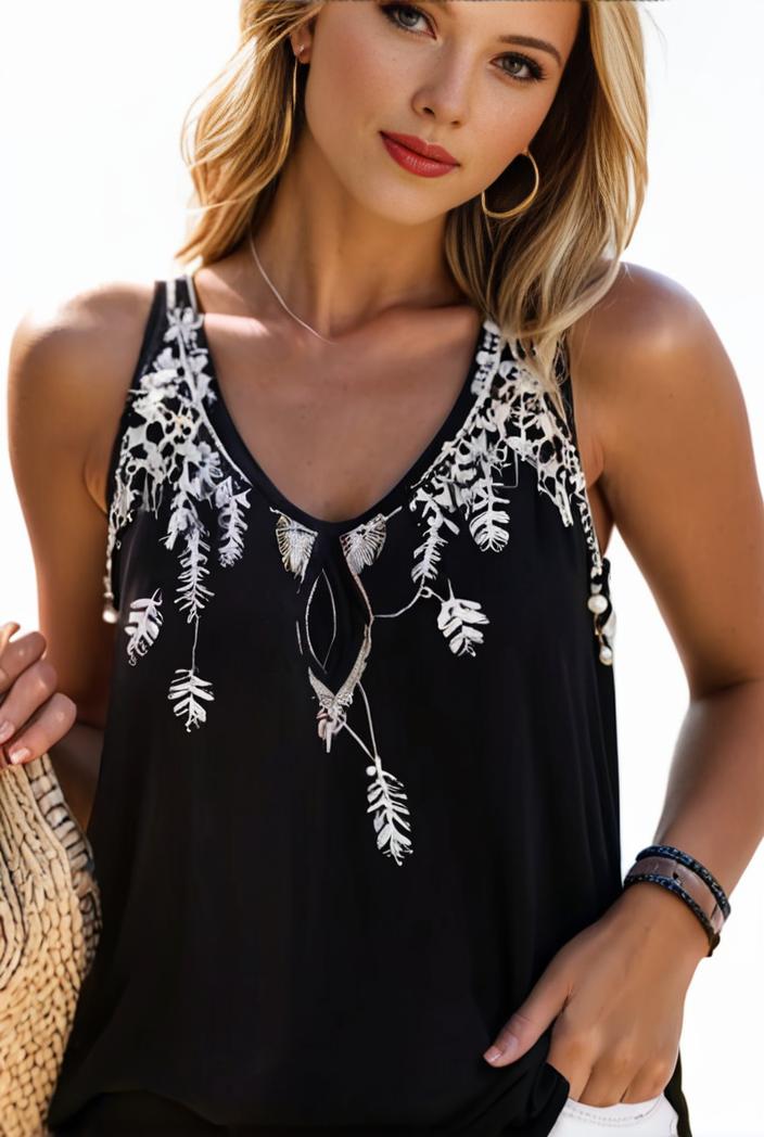 plus size casual top women s plus floral print v neck slight stretch tank top 129205