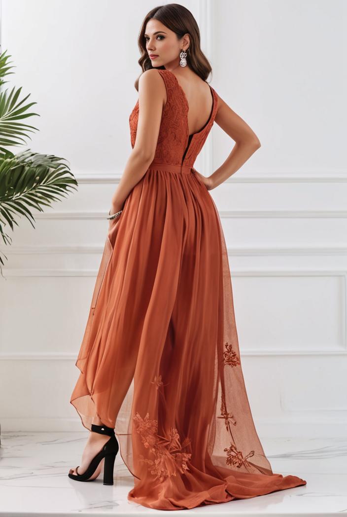 sleeveless v back tulle high low sequin appliques evening dresses 139926