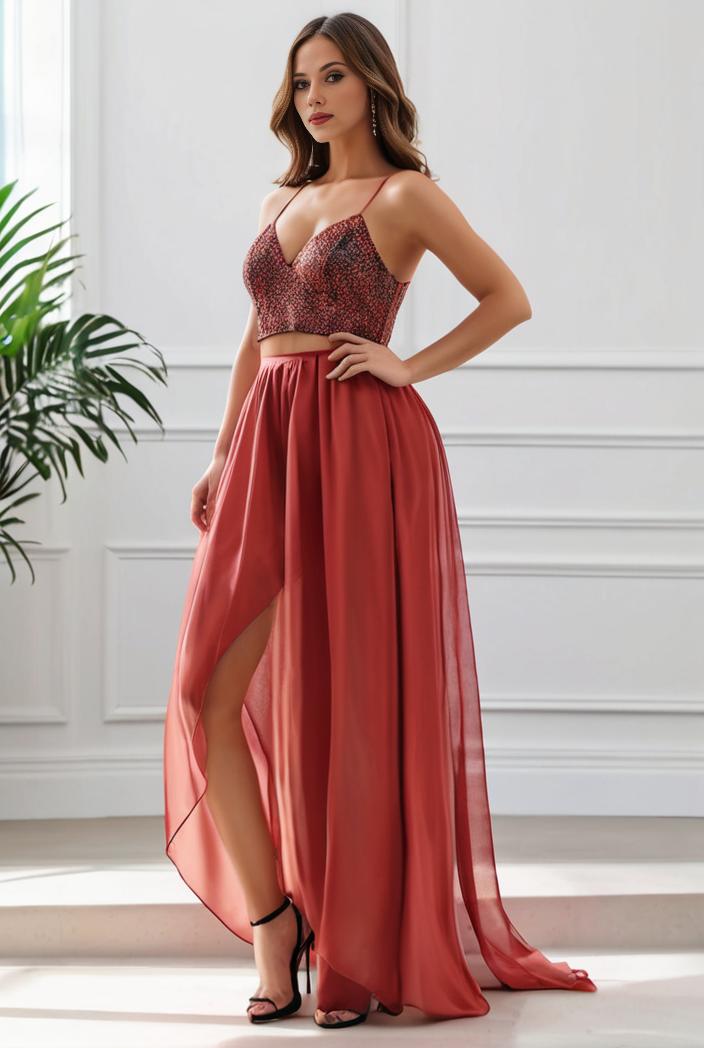 sleeveless v back tulle high low sequin appliques evening dresses 139931