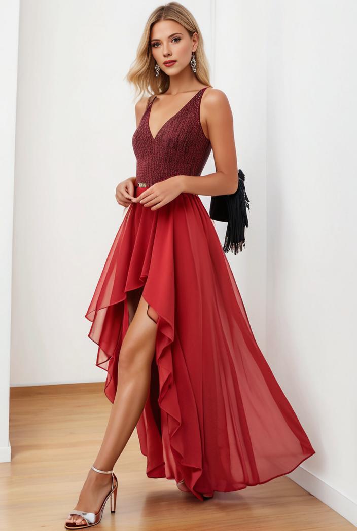 sleeveless v back tulle high low sequin appliques evening dresses 139972