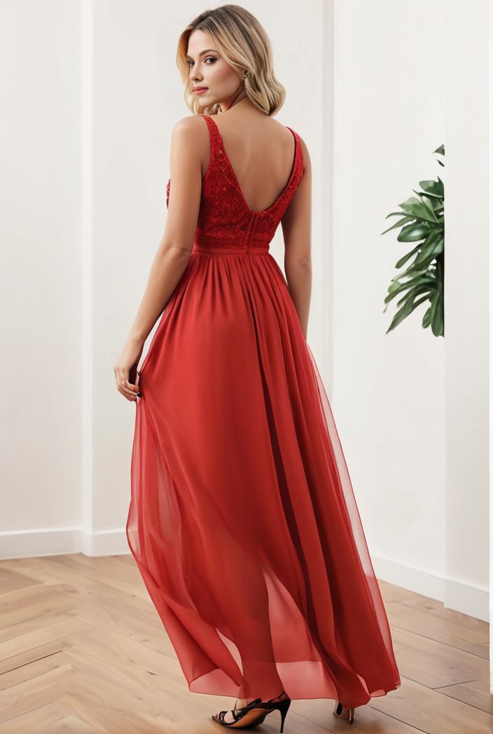 sleeveless v back tulle high low sequin appliques evening dresses 139974