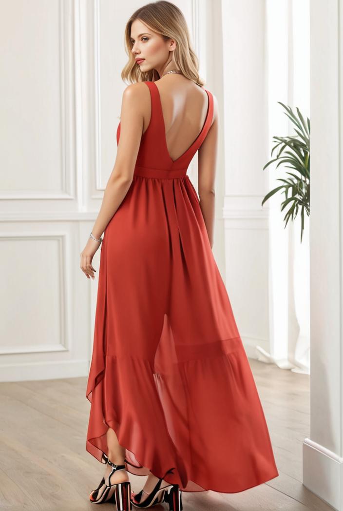 sleeveless v back tulle high low sequin appliques evening dresses 139977