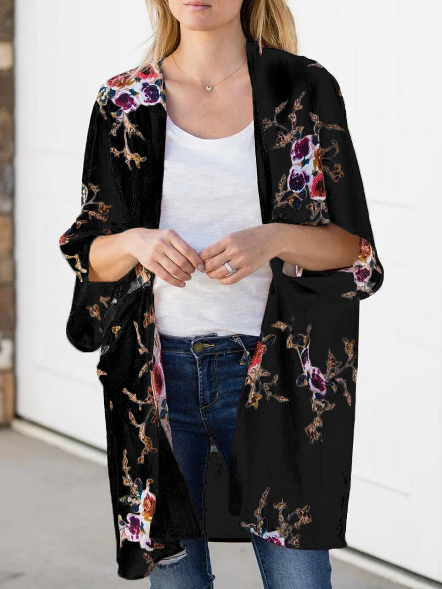 Stylish Batwing Sleeve Lightweight Printed Cardigan