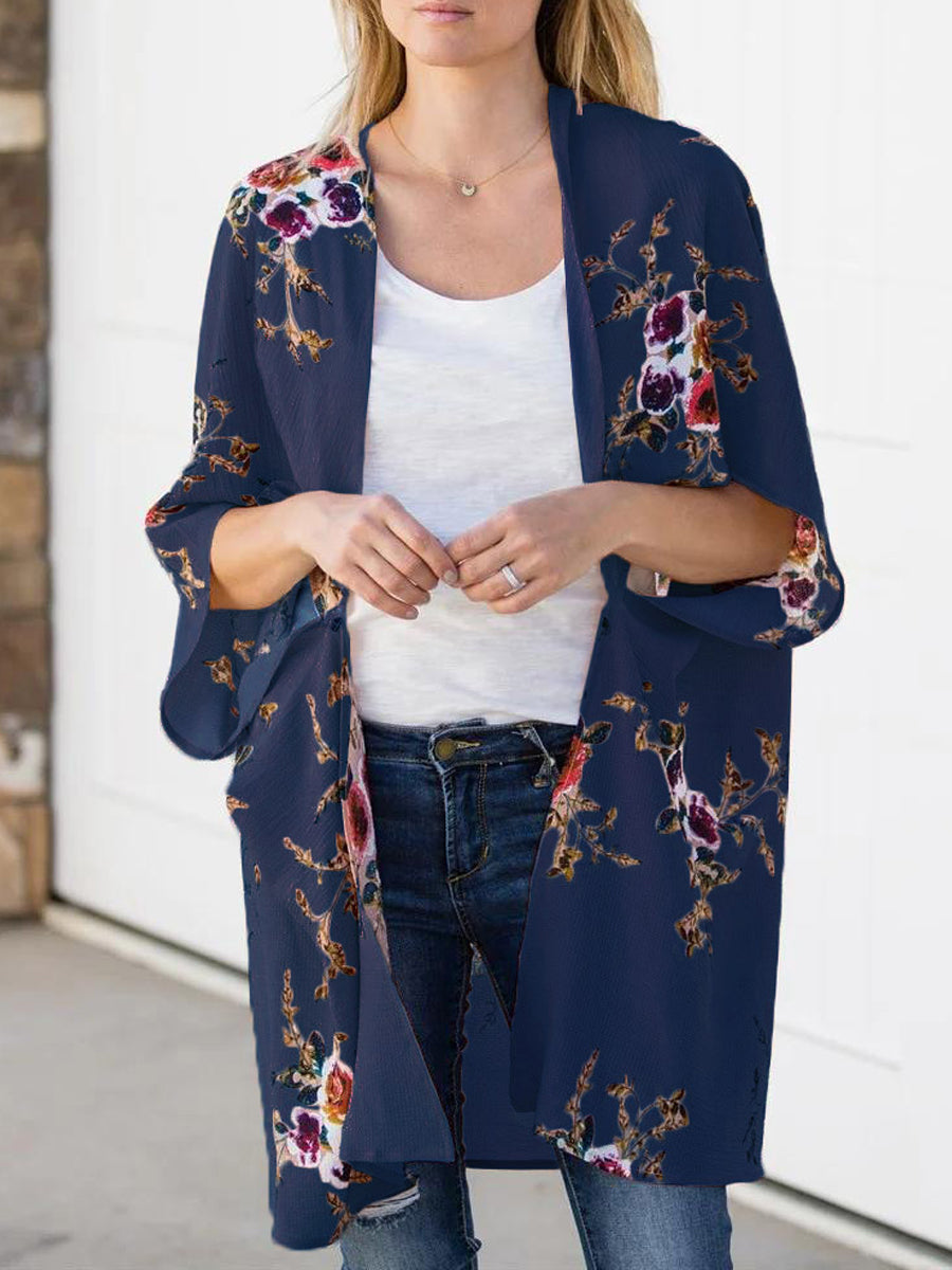 Stylish Batwing Sleeve Lightweight Printed Cardigan