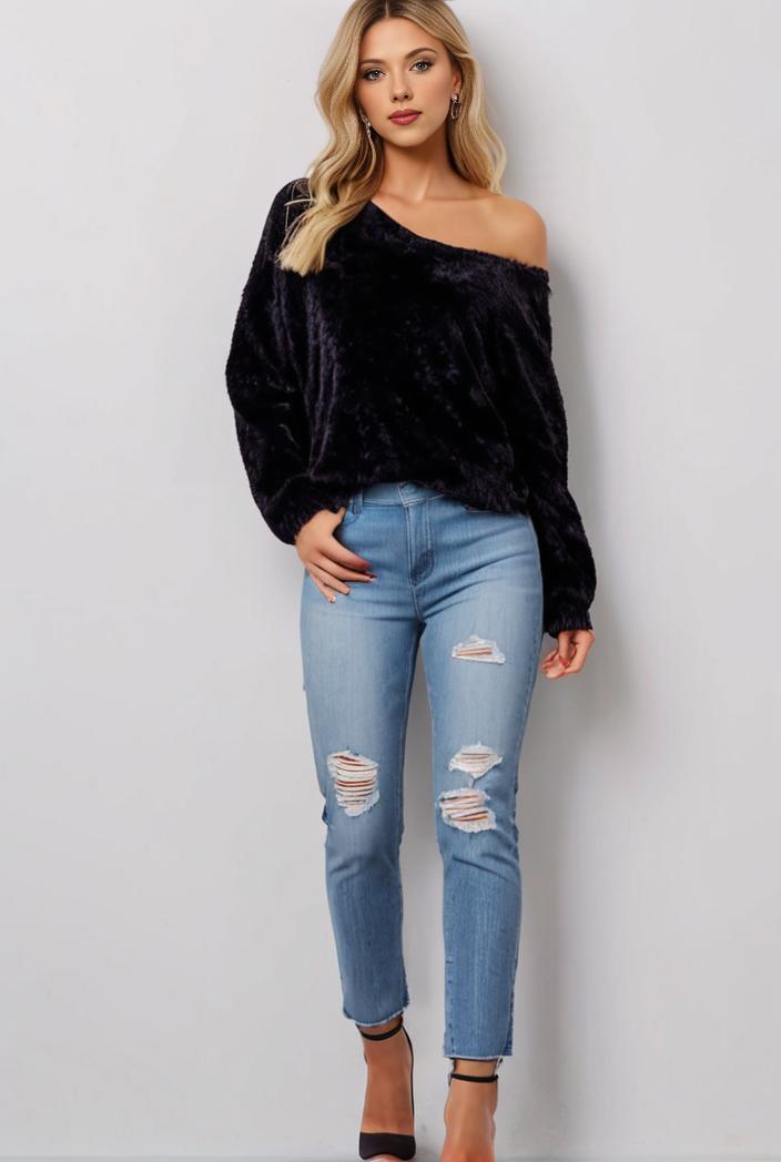 curvy high waist ripped raw hem cropped skinny denim jeans 113860