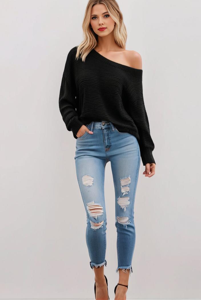curvy high waist ripped raw hem cropped skinny denim jeans 113863