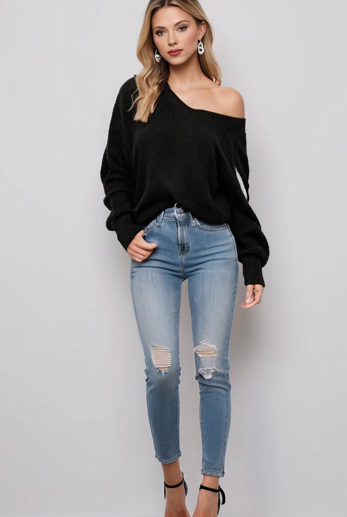 curvy high waist ripped raw hem cropped skinny denim jeans 113864