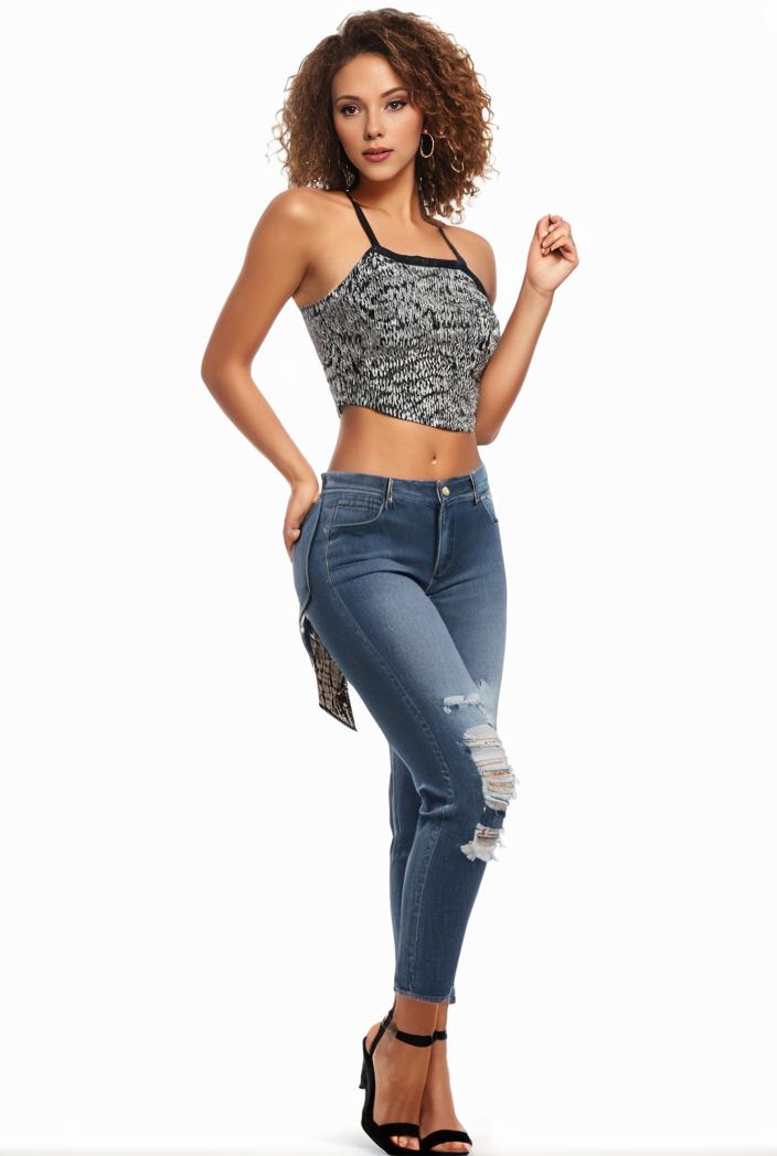 curvy high waist ripped raw hem cropped skinny denim jeans 113870