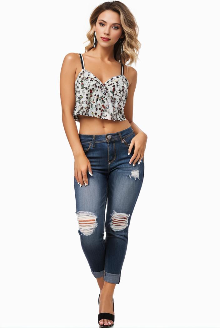 curvy high waist ripped raw hem cropped skinny denim jeans 113880