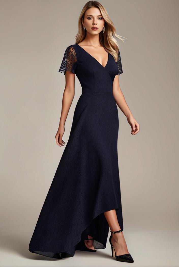 glitter high low front side slit ruffled v neck evening dress 122728