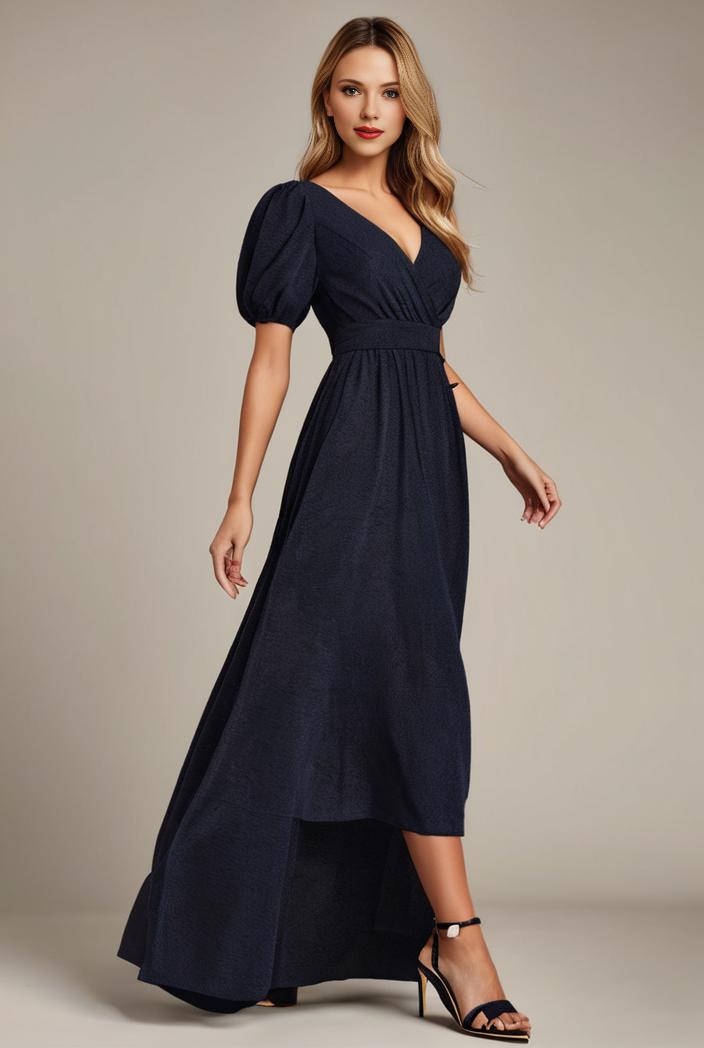 glitter high low front side slit ruffled v neck evening dress 122730