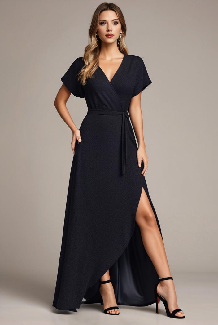 glitter high low front side slit ruffled v neck evening dress 122733