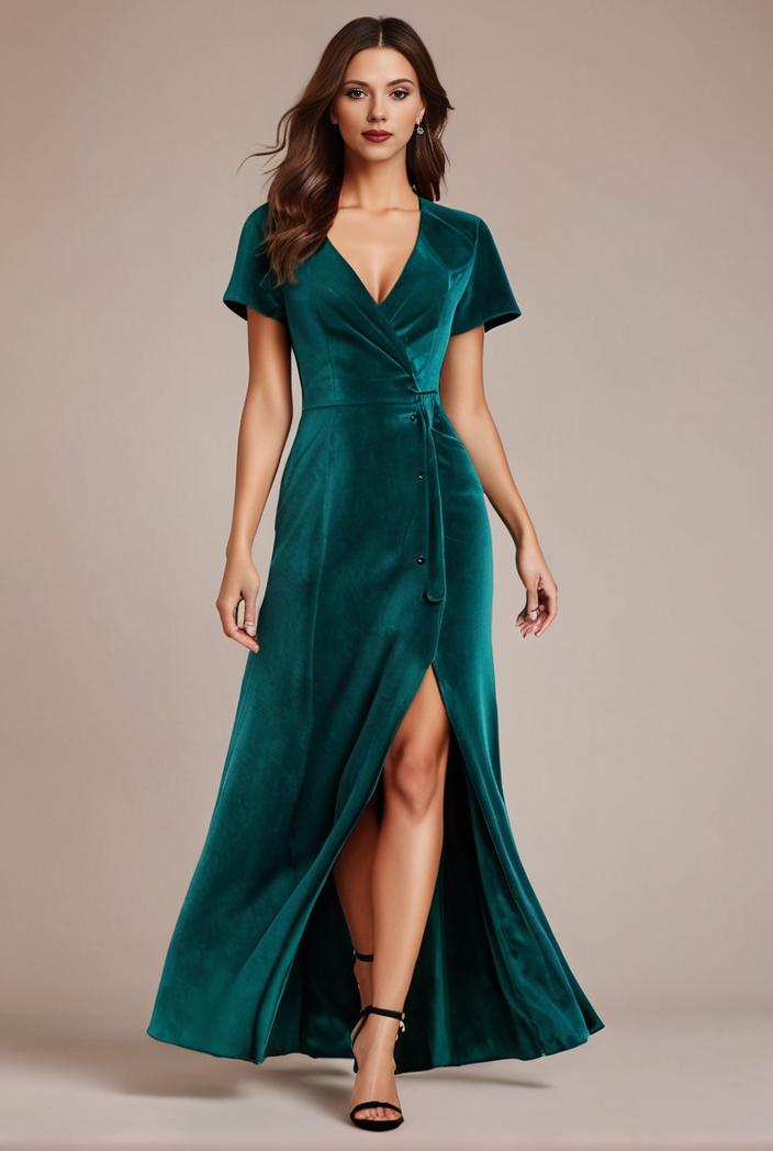 glitter high low front side slit ruffled v neck evening dress 122745
