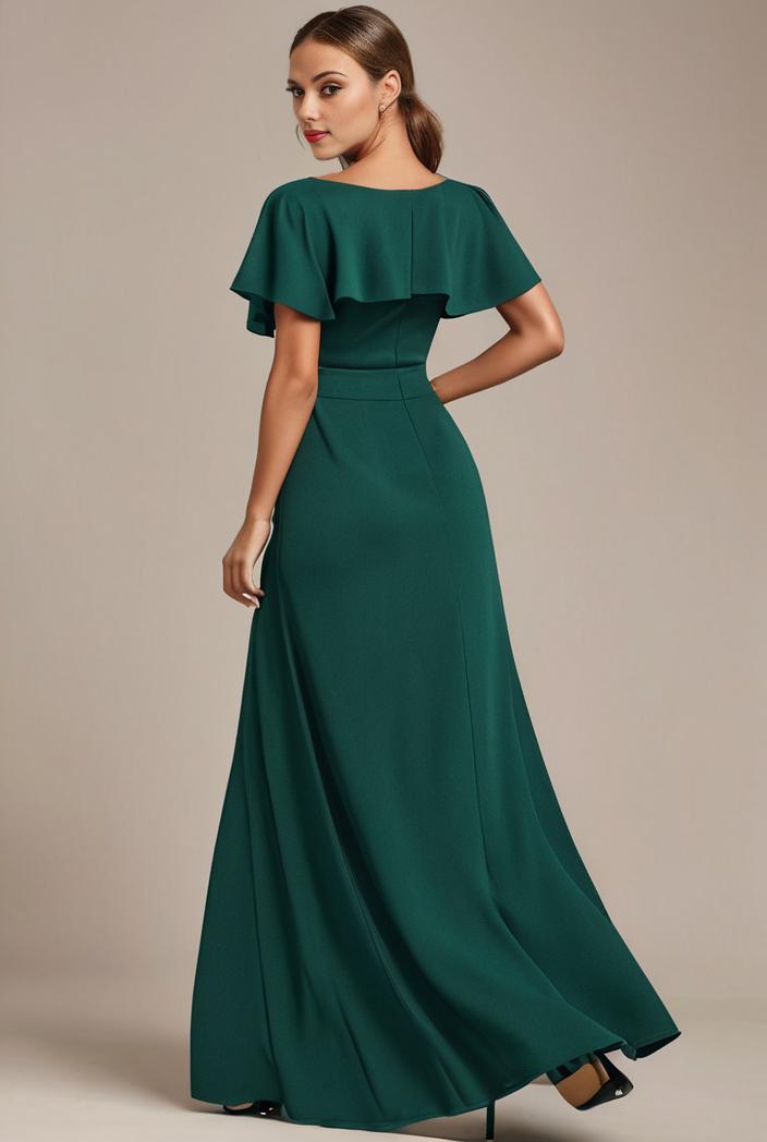 glitter high low front side slit ruffled v neck evening dress 122750
