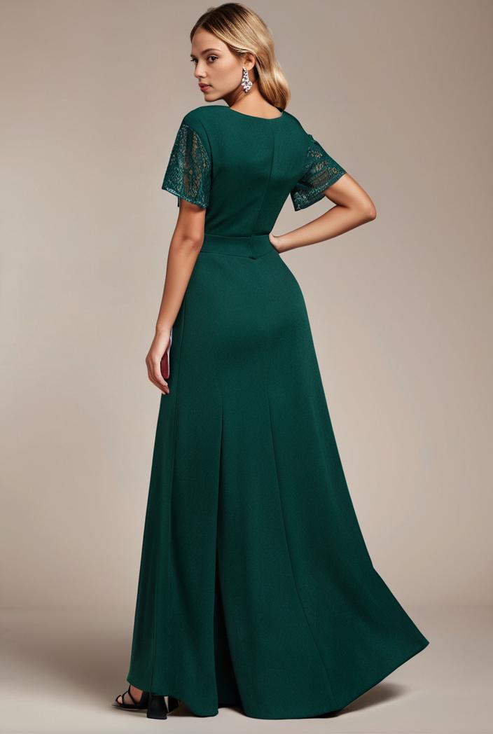 glitter high low front side slit ruffled v neck evening dress 122751