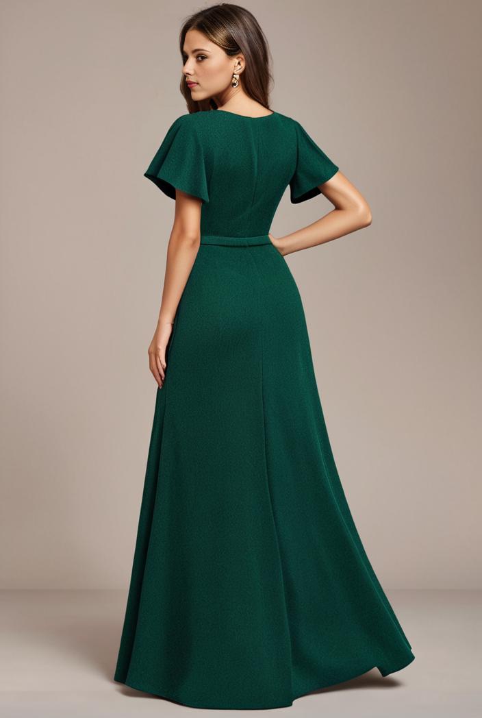glitter high low front side slit ruffled v neck evening dress 122752