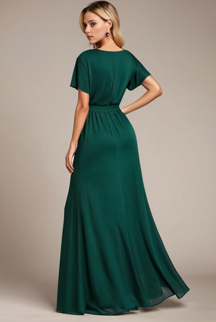 glitter high low front side slit ruffled v neck evening dress 122753