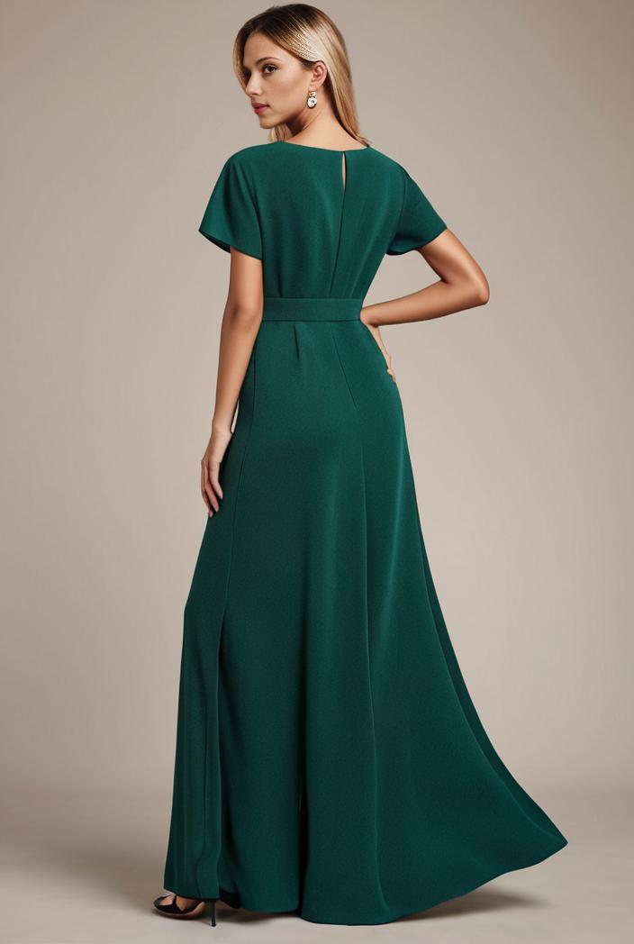glitter high low front side slit ruffled v neck evening dress 122754