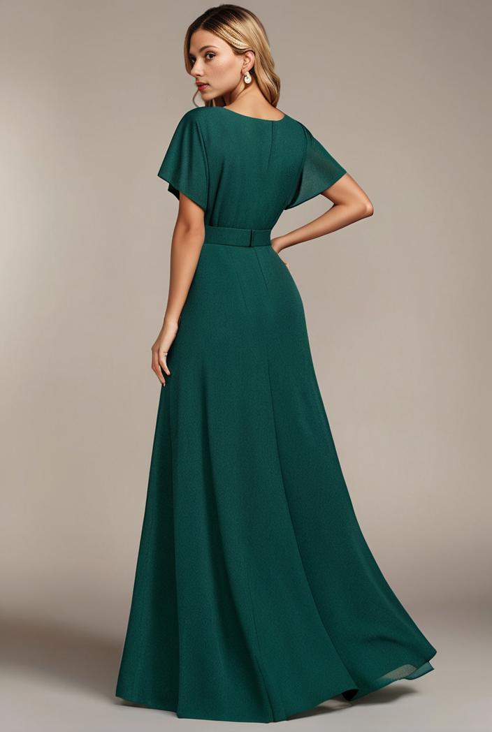 glitter high low front side slit ruffled v neck evening dress 122755