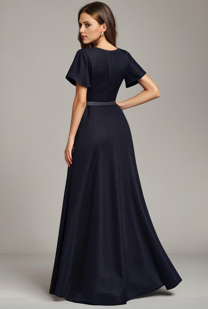glitter high low front side slit ruffled v neck evening dress 122758