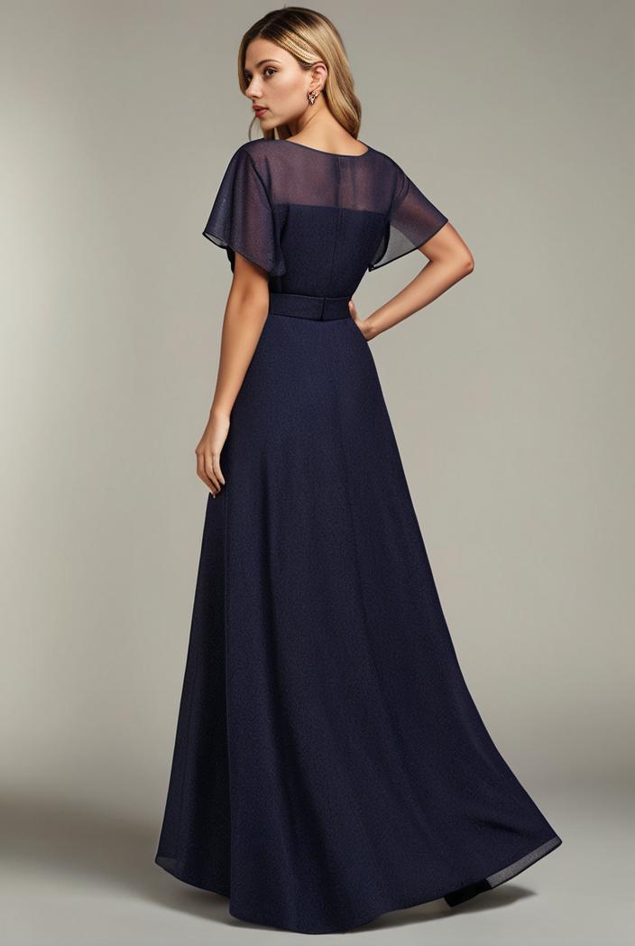 glitter high low front side slit ruffled v neck evening dress 122764