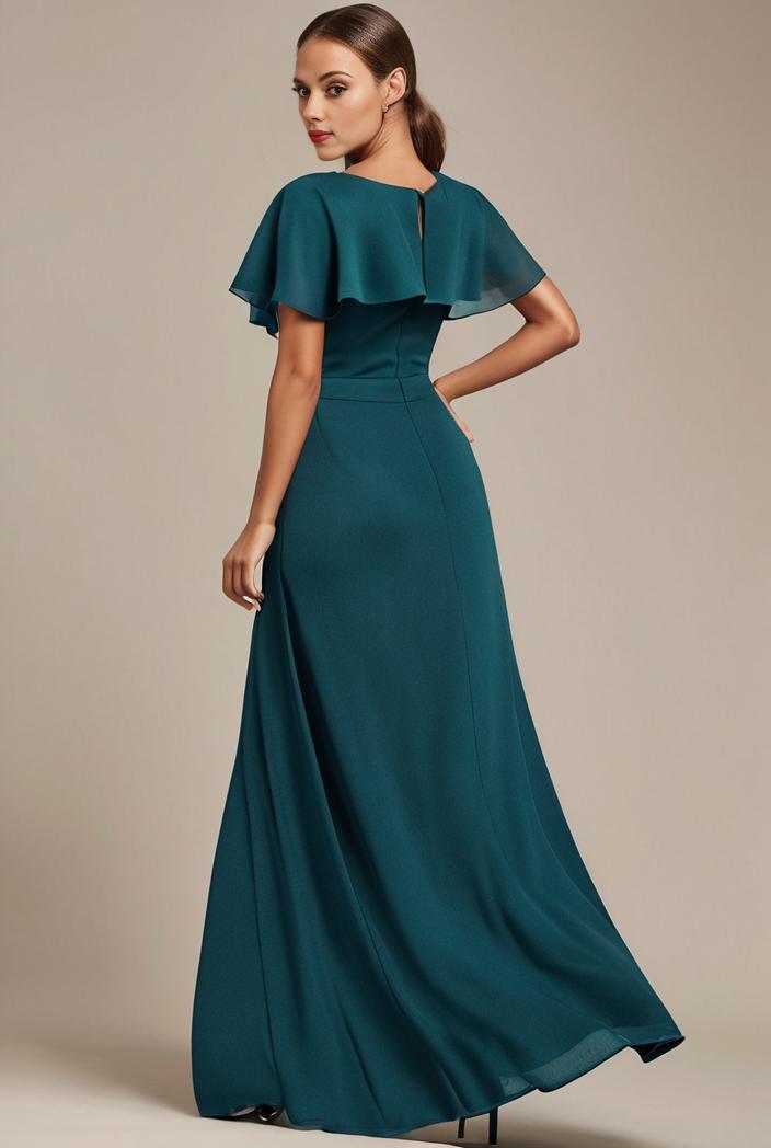 glitter high low front side slit ruffled v neck evening dress 122792