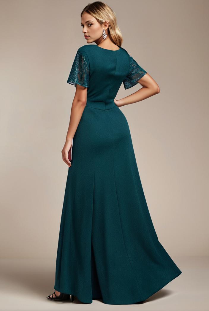 glitter high low front side slit ruffled v neck evening dress 122791