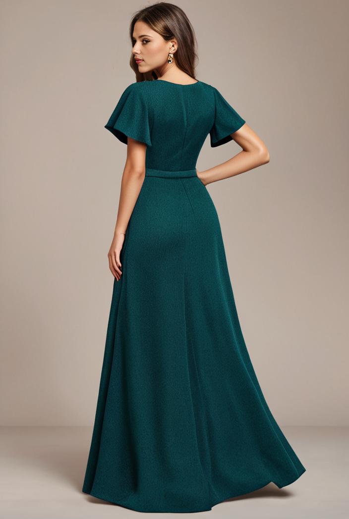 glitter high low front side slit ruffled v neck evening dress 122789