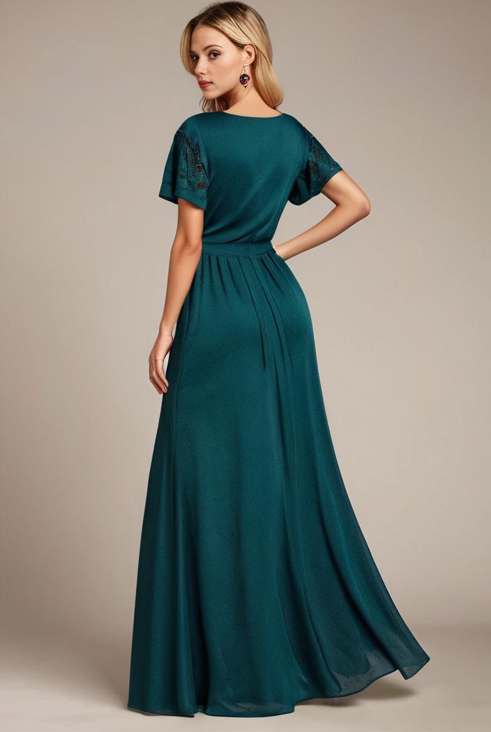 glitter high low front side slit ruffled v neck evening dress 122794