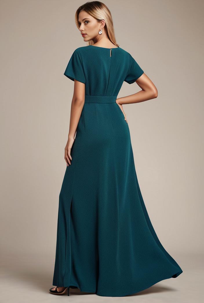 glitter high low front side slit ruffled v neck evening dress 122795