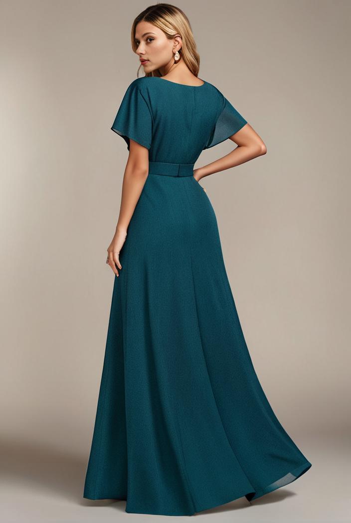 glitter high low front side slit ruffled v neck evening dress 122796