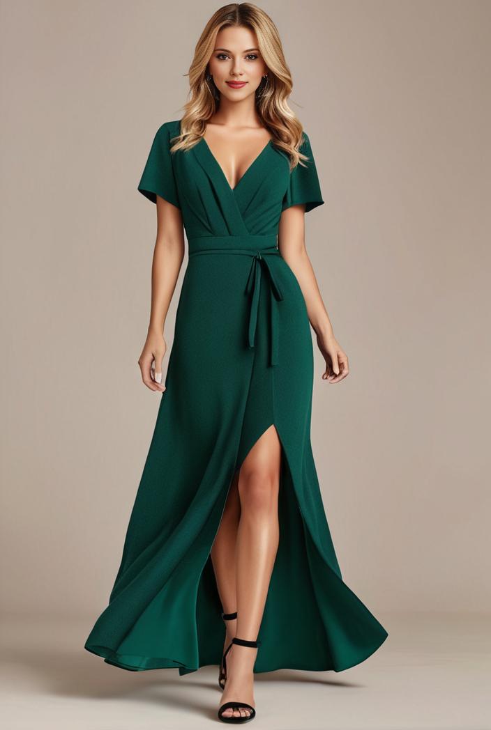 glitter high low front side slit ruffled v neck evening dress 122799