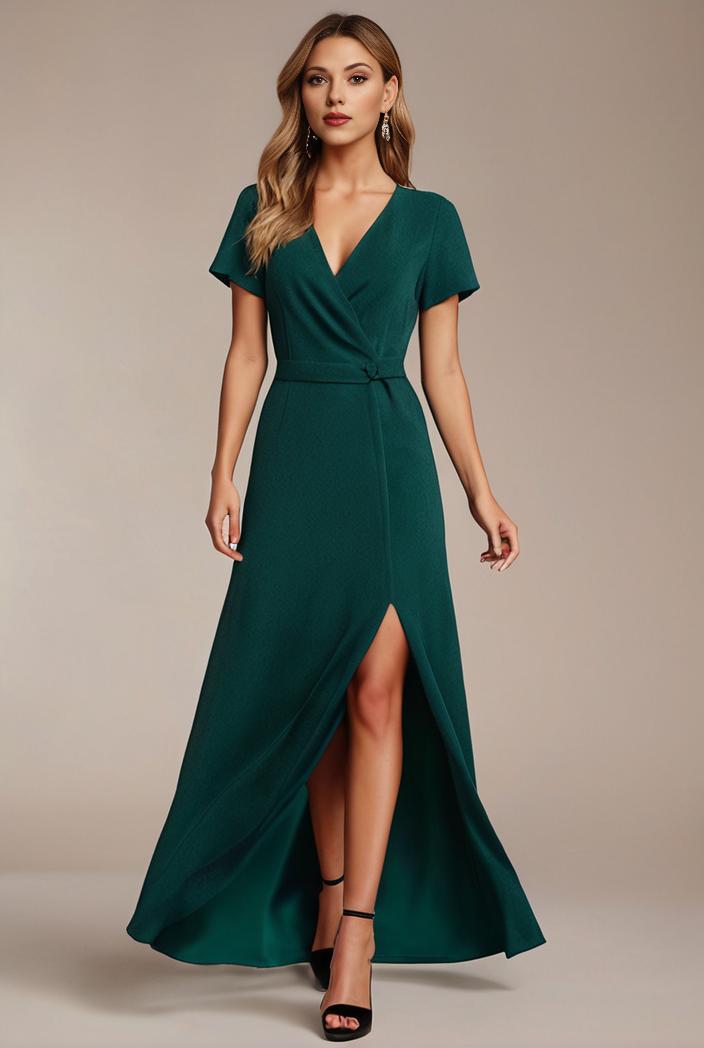 glitter high low front side slit ruffled v neck evening dress 122798