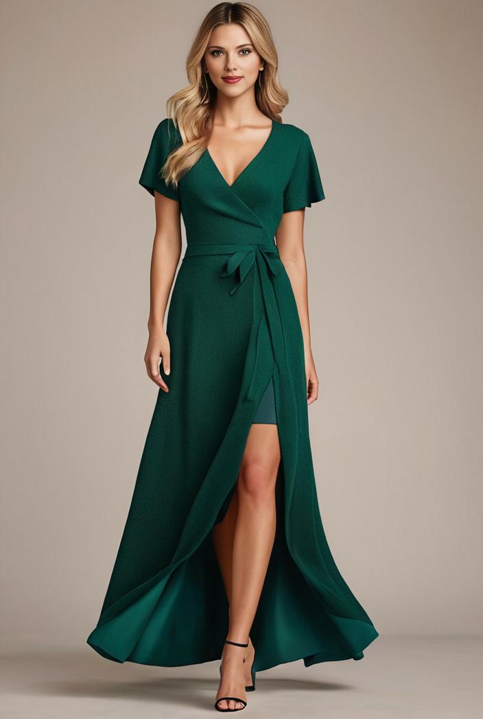 glitter high low front side slit ruffled v neck evening dress 122803