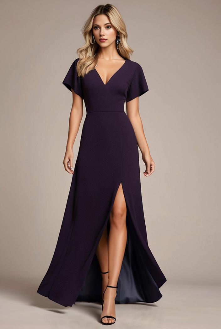 glitter high low front side slit ruffled v neck evening dress 122805