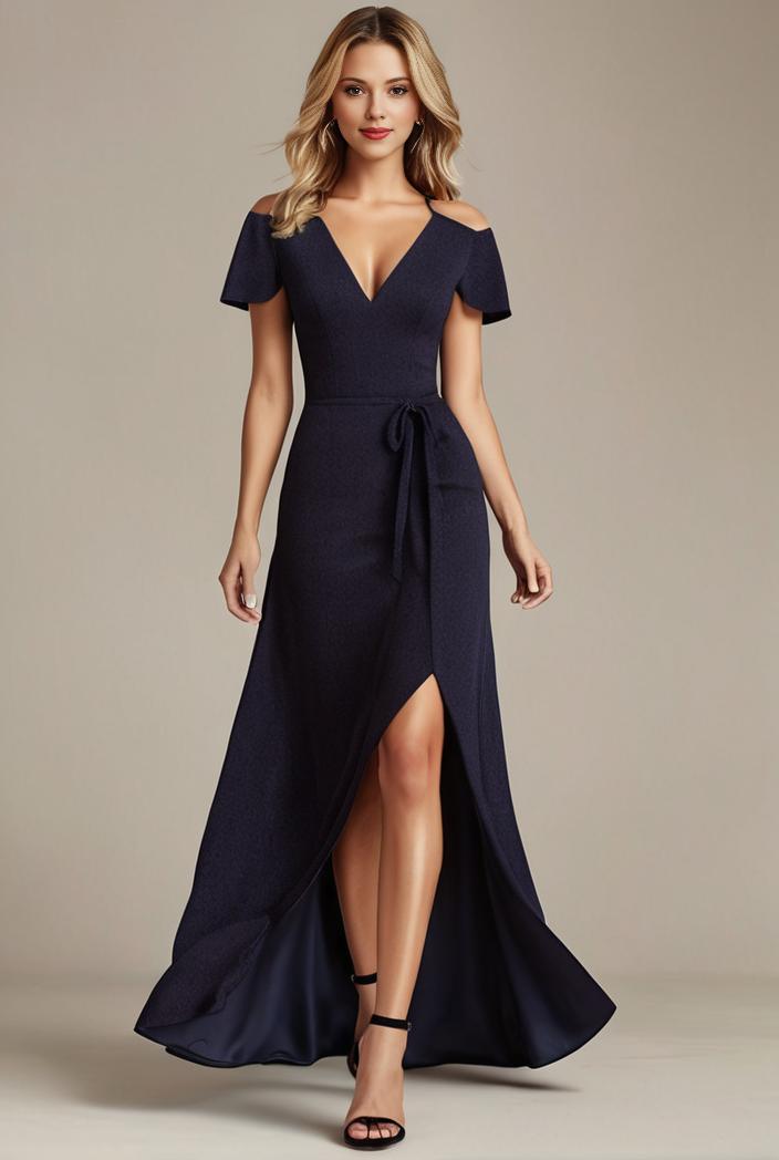glitter high low front side slit ruffled v neck evening dress 122808