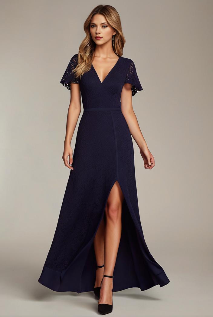 glitter high low front side slit ruffled v neck evening dress 122806