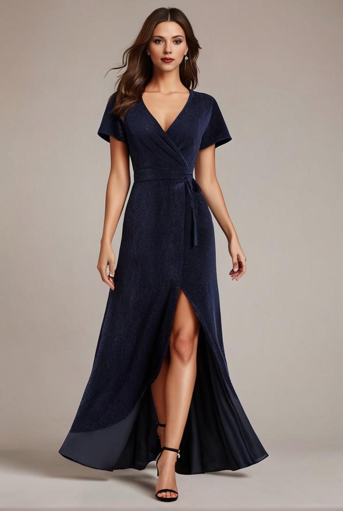 glitter high low front side slit ruffled v neck evening dress 122809