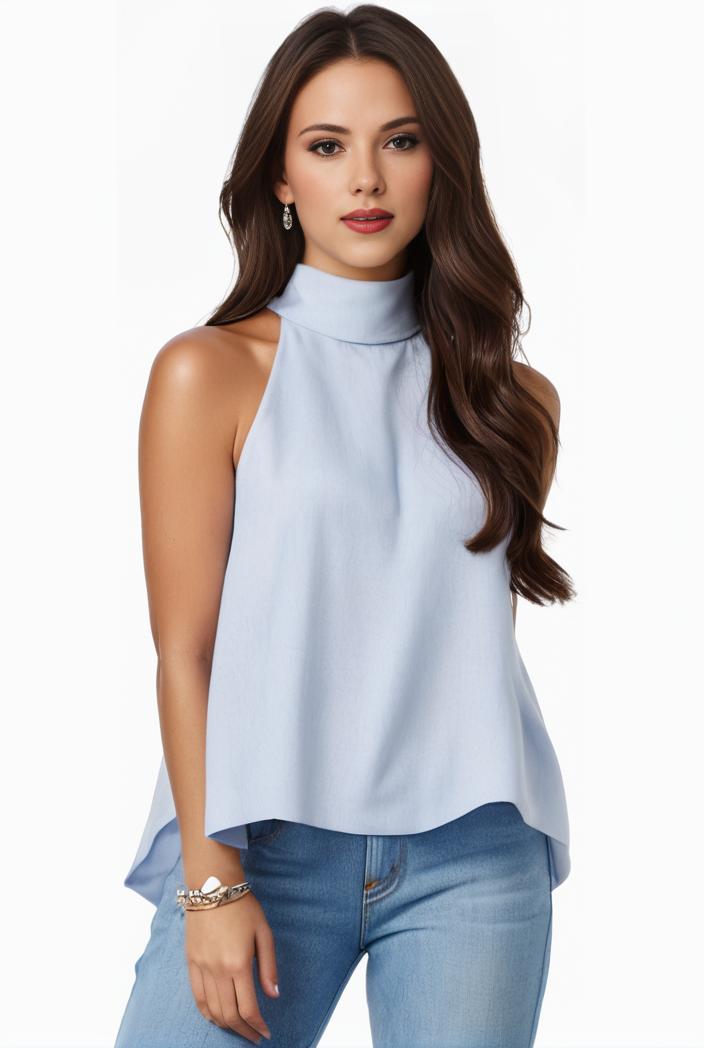 mock neck ruched ruffles sleeveless casual top 126325