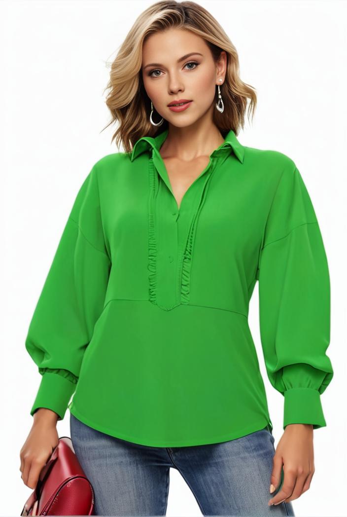 plus size casual blouse women s plus solid button up lantern sleeve turn down collar nipped waist blouse 128923