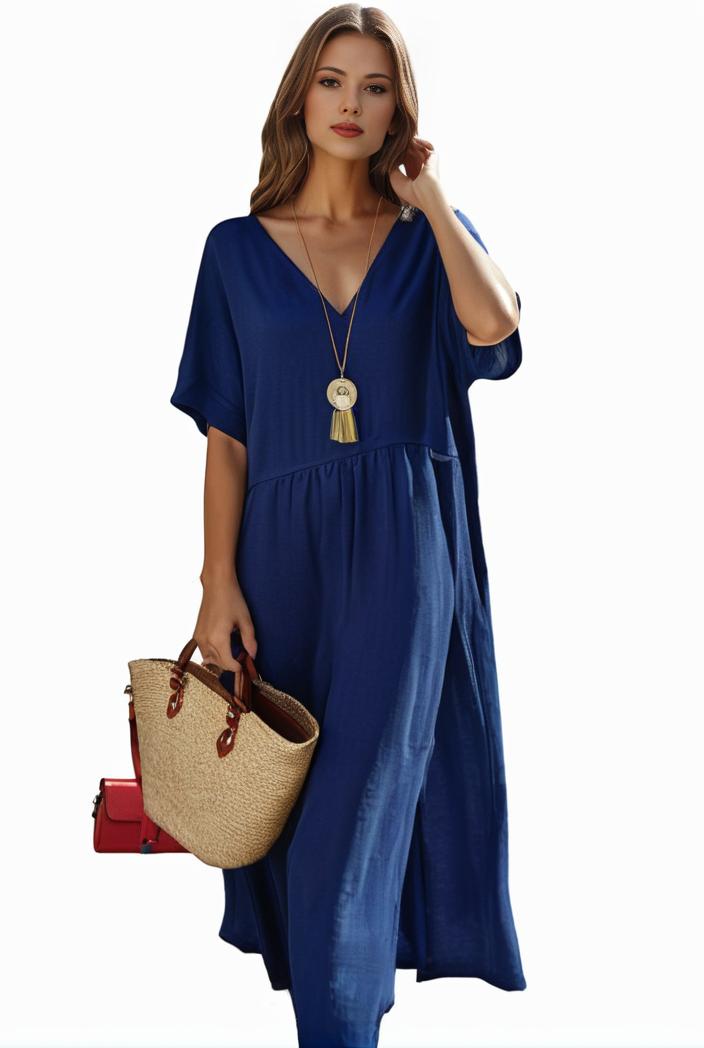 plus size casual dress women s plus solid v neck short sleeve ruffle trim smock dress 129010