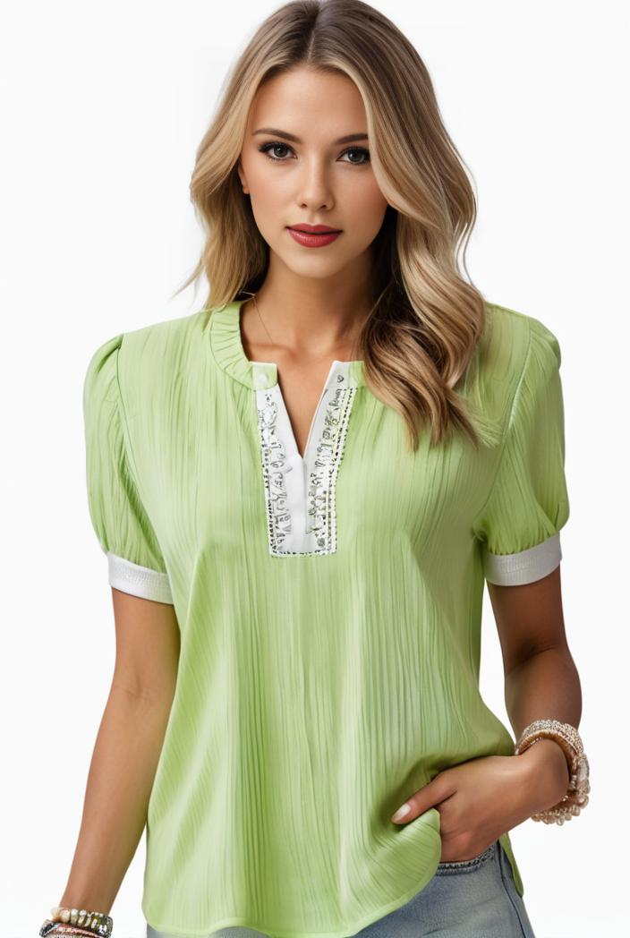 plus size elegant blouse women s plus solid contrast lace ribbed puff sleeve v neck shirt top 129916