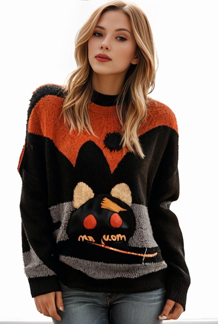 plus size halloween casual sweatshirt women s plus witch hat pumpkin print long sleeve round neck pullover top 131570